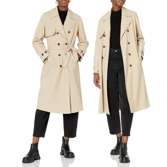 The Drop Beige Belted Trench Coat Women’s Size M Long Double Breasted - Picture 1 of 6